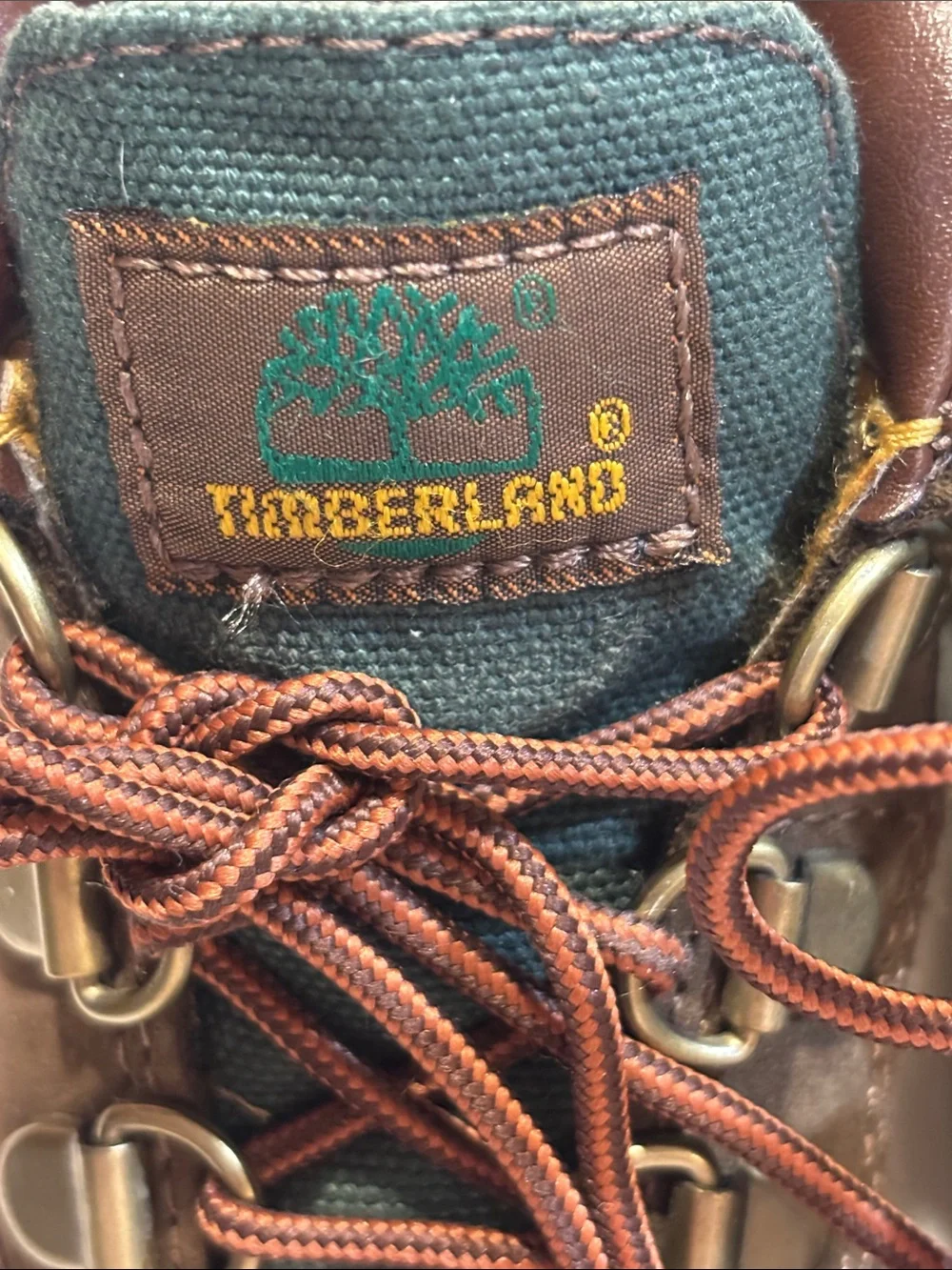 Timberland Kids Brown Leather Boots with Green Panels Size 8 Toddler